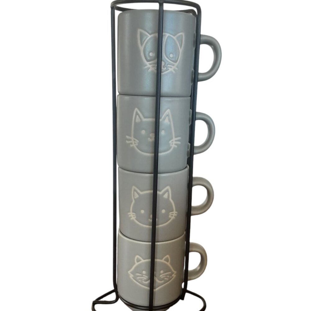 4 Stackable Expresso Mini Cat Mugs